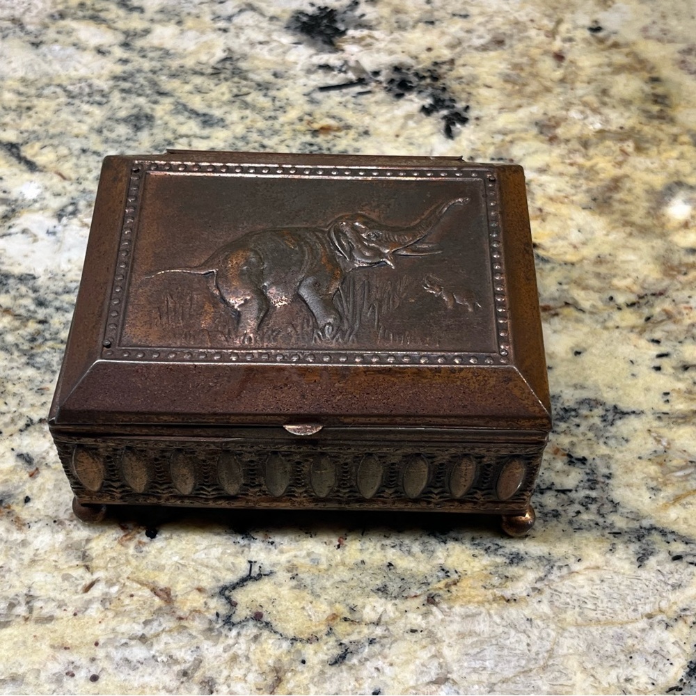 Vintage Copper & Wood Trinket or Cigarette Box